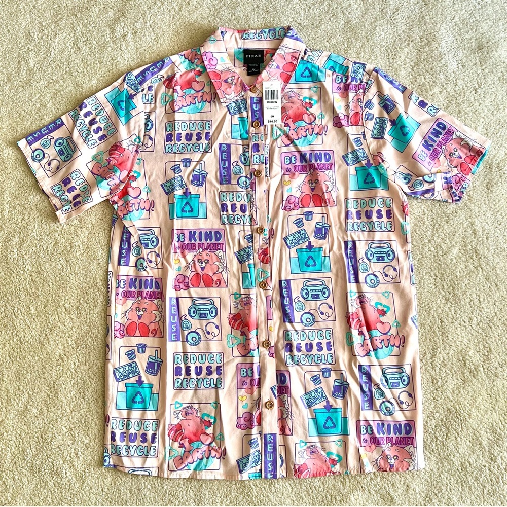 Pixar Turning Red Earth Day Woven Buttonup Short Sleeve Shirt